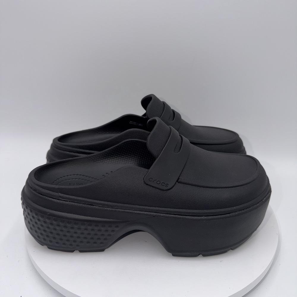 Crocs Stomp Penny Loafers Slides Mules Black Chunky Platform Sandals Shoes W 9 - Picture 2 of 8